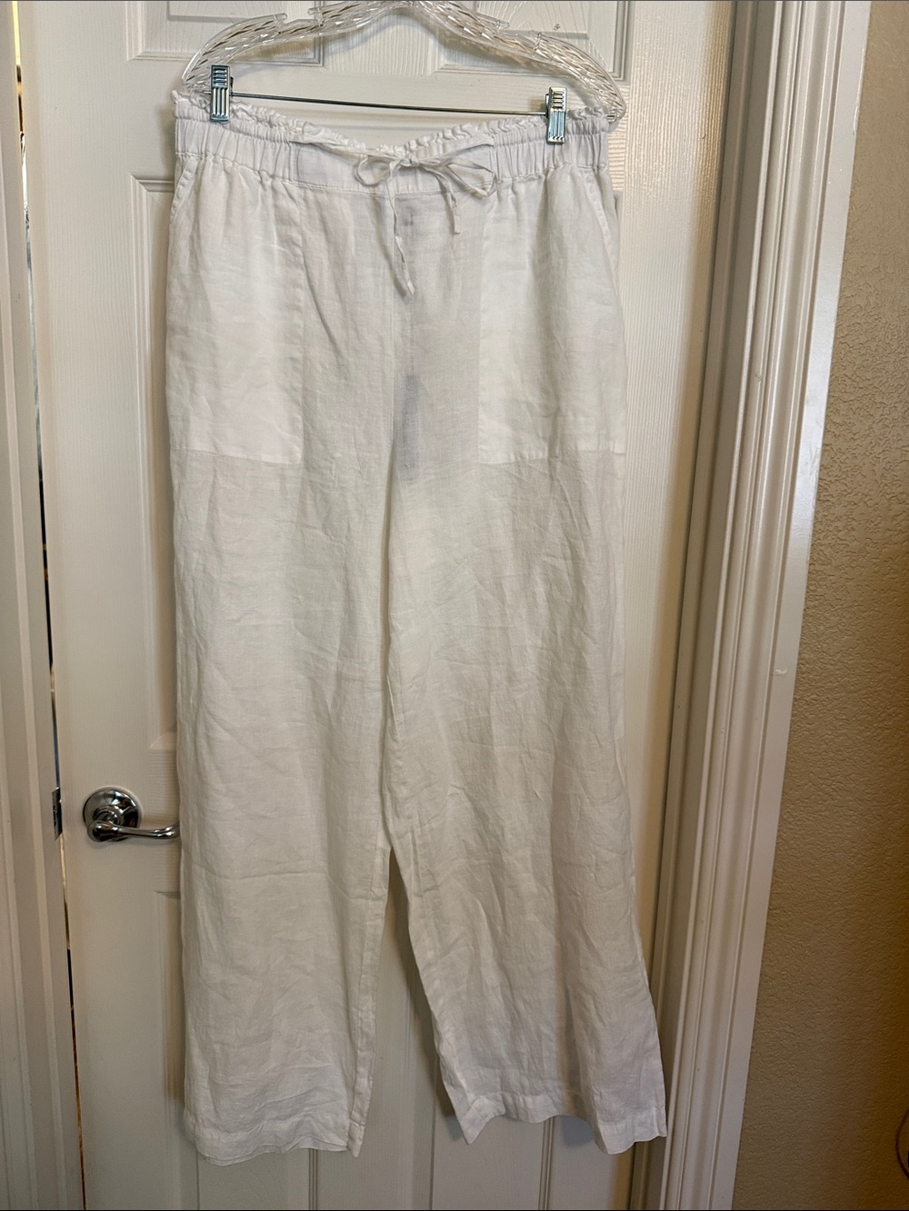 Michael Stars White Wide-Leg Linen Drawstring Pants